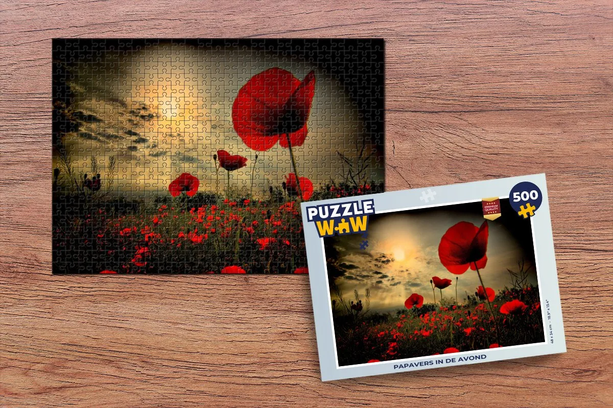 PuzzleWow Legpuzzel Papavers in de avond 500 Stuks - Multicolor