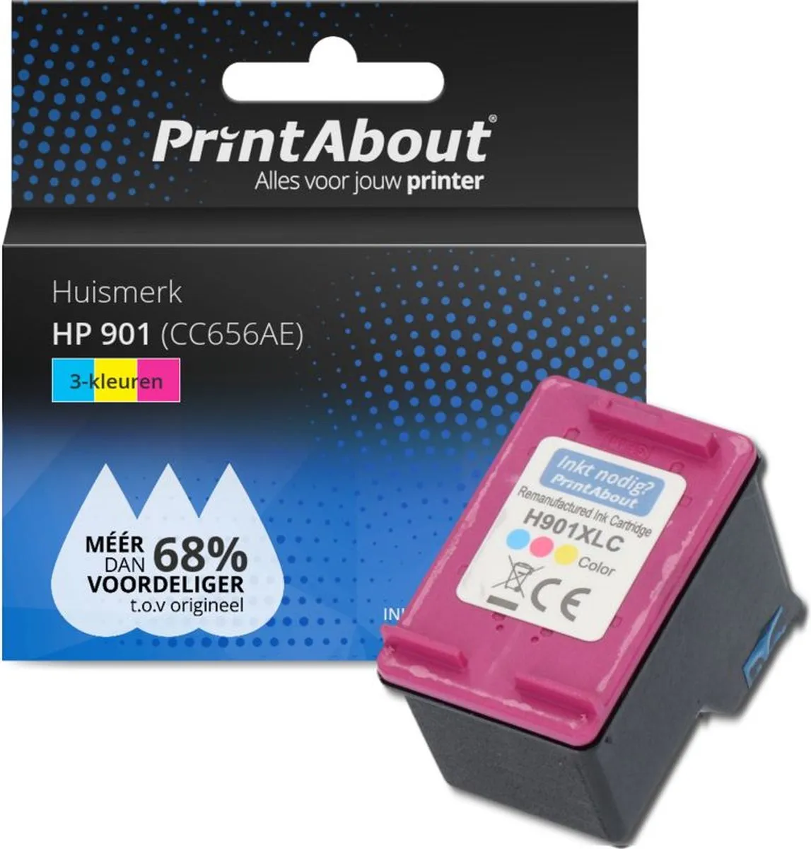 PrintAbout Inktcartridge CC656AE 3-kleuren - 19ml - o.a. HP Photosmart