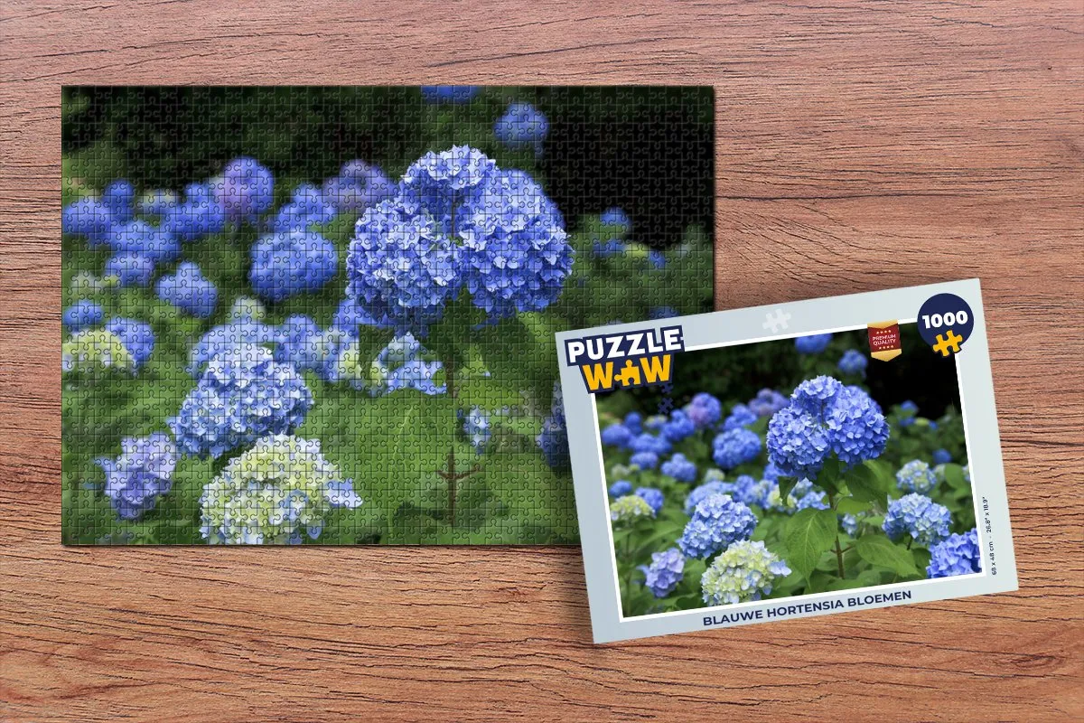 PuzzleWow Legpuzzel Blauwe Hortensia Bloemen 1000 Stuks
