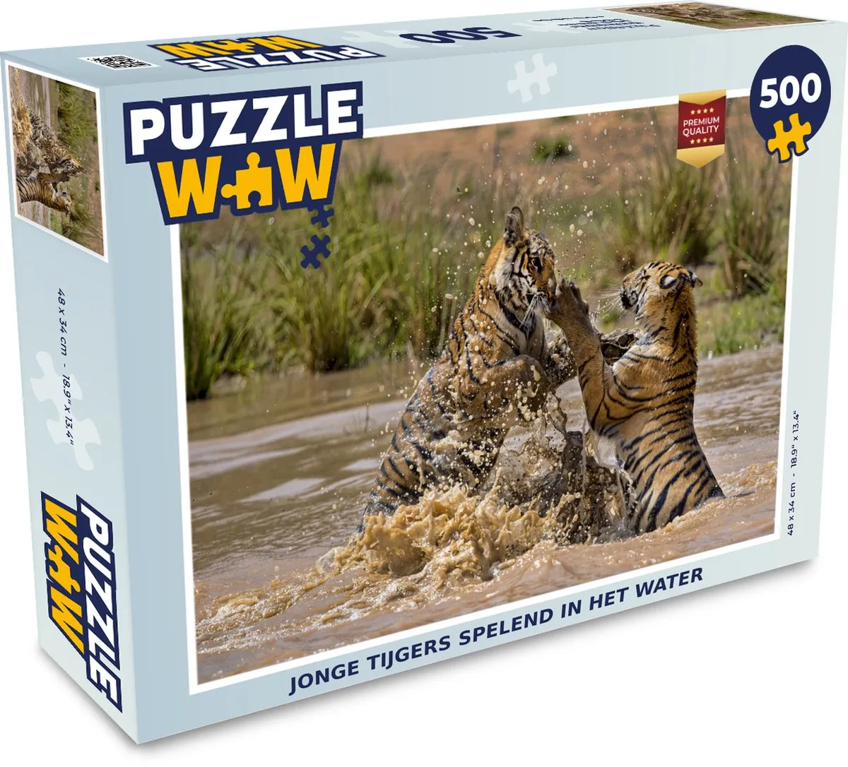 PuzzleWow Legpuzzel Jonge Tijgers Water 500 Stuks - Multicolor