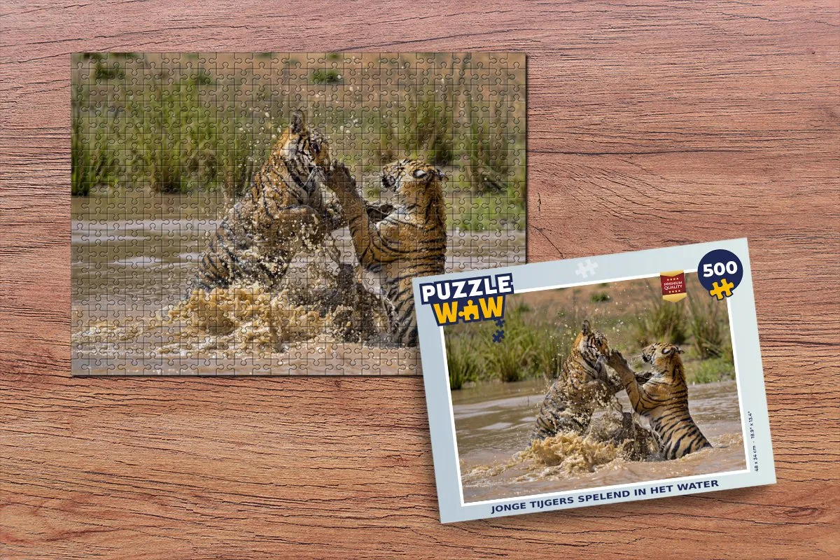 PuzzleWow Legpuzzel Jonge Tijgers Water 500 Stuks - Multicolor