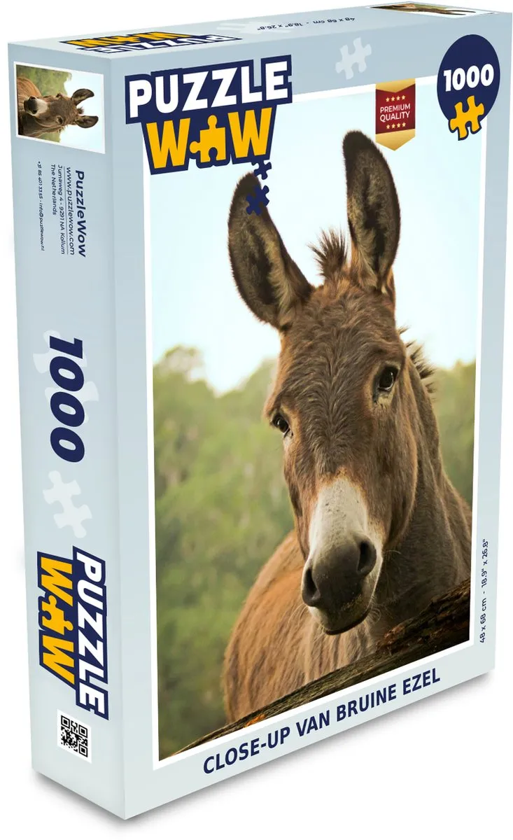 PuzzleWow Legpuzzel Close-up van bruine ezel 1000 Stuks - Multicolor
