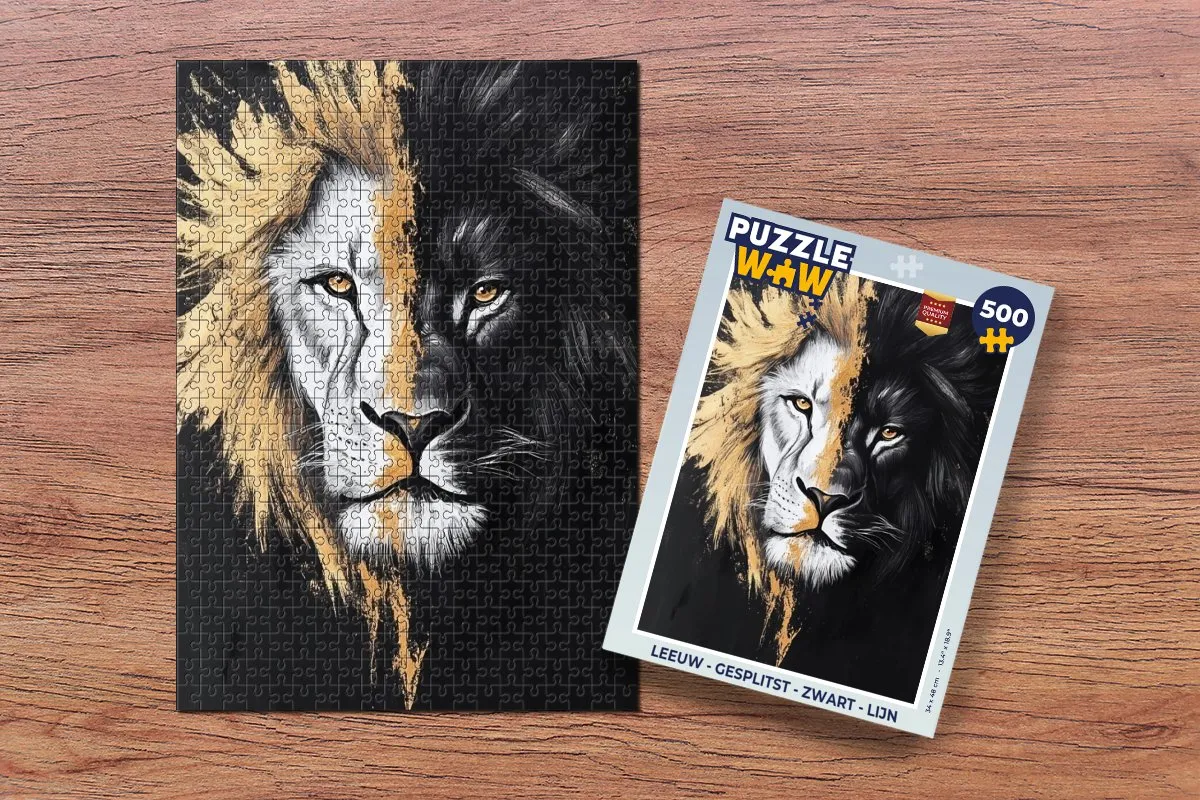 PuzzleWow Leeuw Legpuzzel 500 Stuks - Zwart