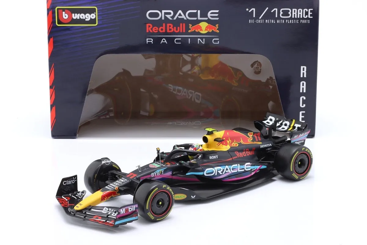 Formule 1 Oracle Red Bull Racing RB19 #11 1:18 - Bburago - Geel/Rood/Paars