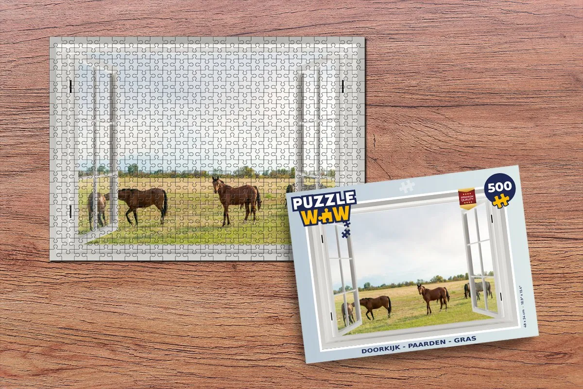 PuzzleWow Doorkijk Paarden Gras Legpuzzel 500 Stuks - Multicolor