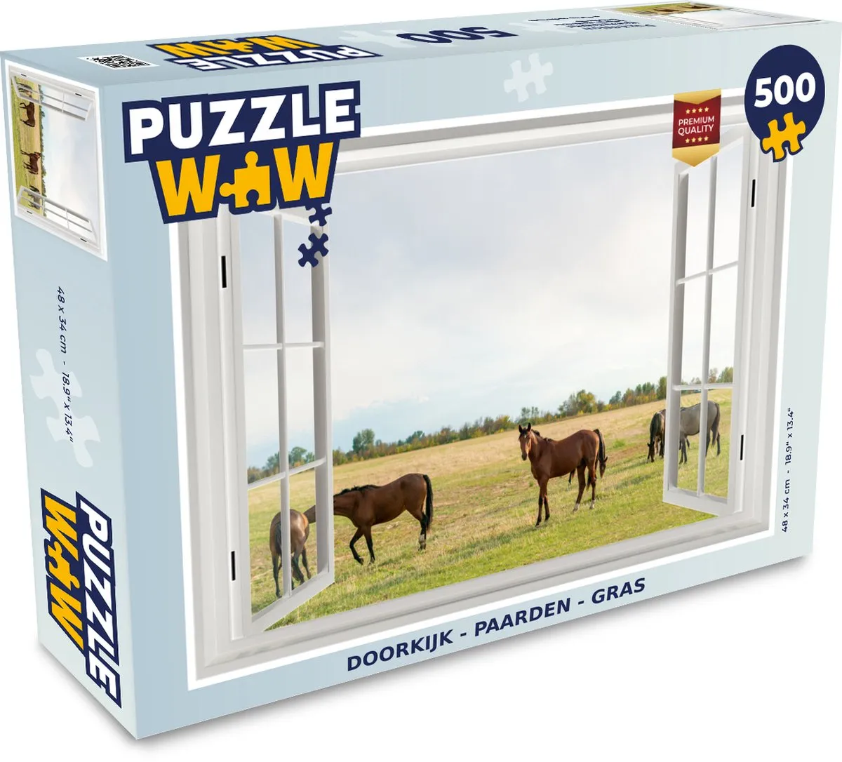 PuzzleWow Doorkijk Paarden Gras Legpuzzel 500 Stuks - Multicolor
