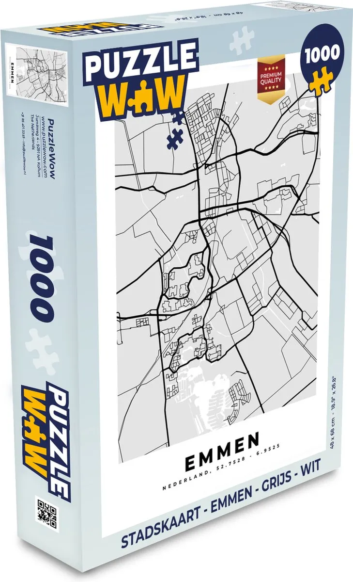PuzzleWow Stadskaart Emmen Legpuzzel 1000 Stuks - Multicolor