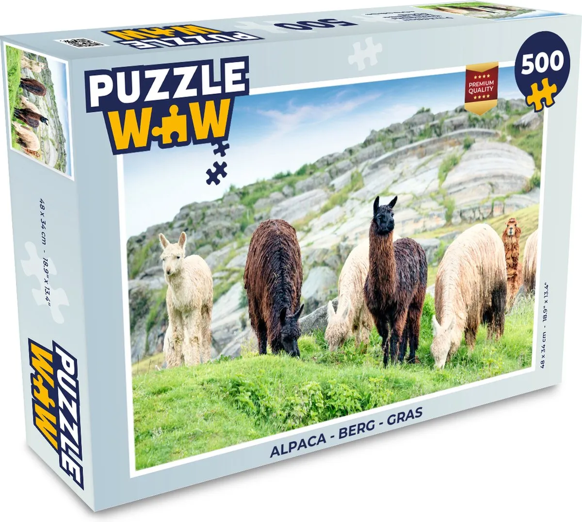 PuzzleWow Alpaca Berg Gras Legpuzzel 500 Stuks - Multicolor