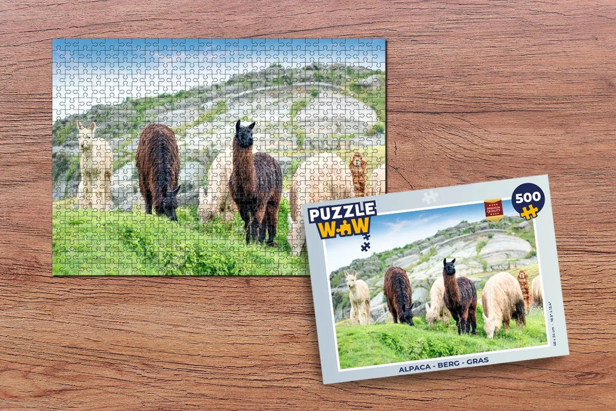 PuzzleWow Alpaca Berg Gras Legpuzzel 500 Stuks - Multicolor
