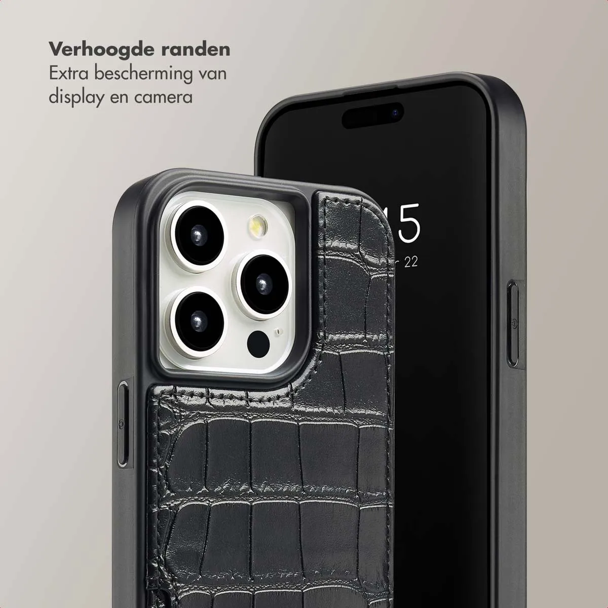 Selencia Croco Backcover iPhone 15 Pro - 2 Pasjes - Zwart