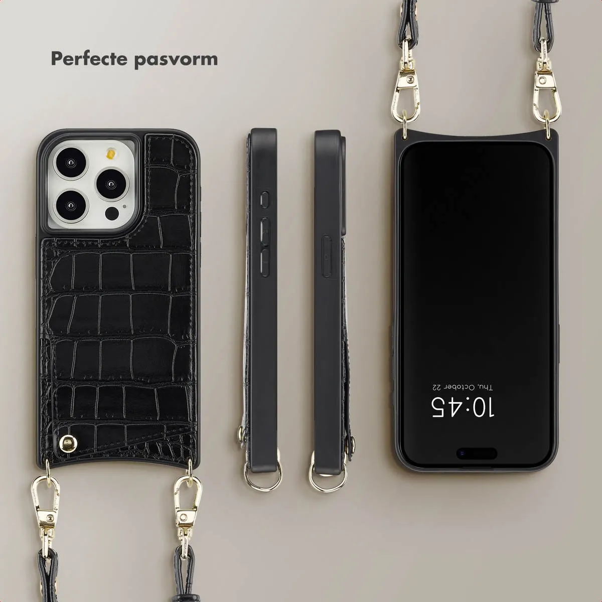 Selencia Croco Backcover iPhone 15 Pro - 2 Pasjes - Zwart