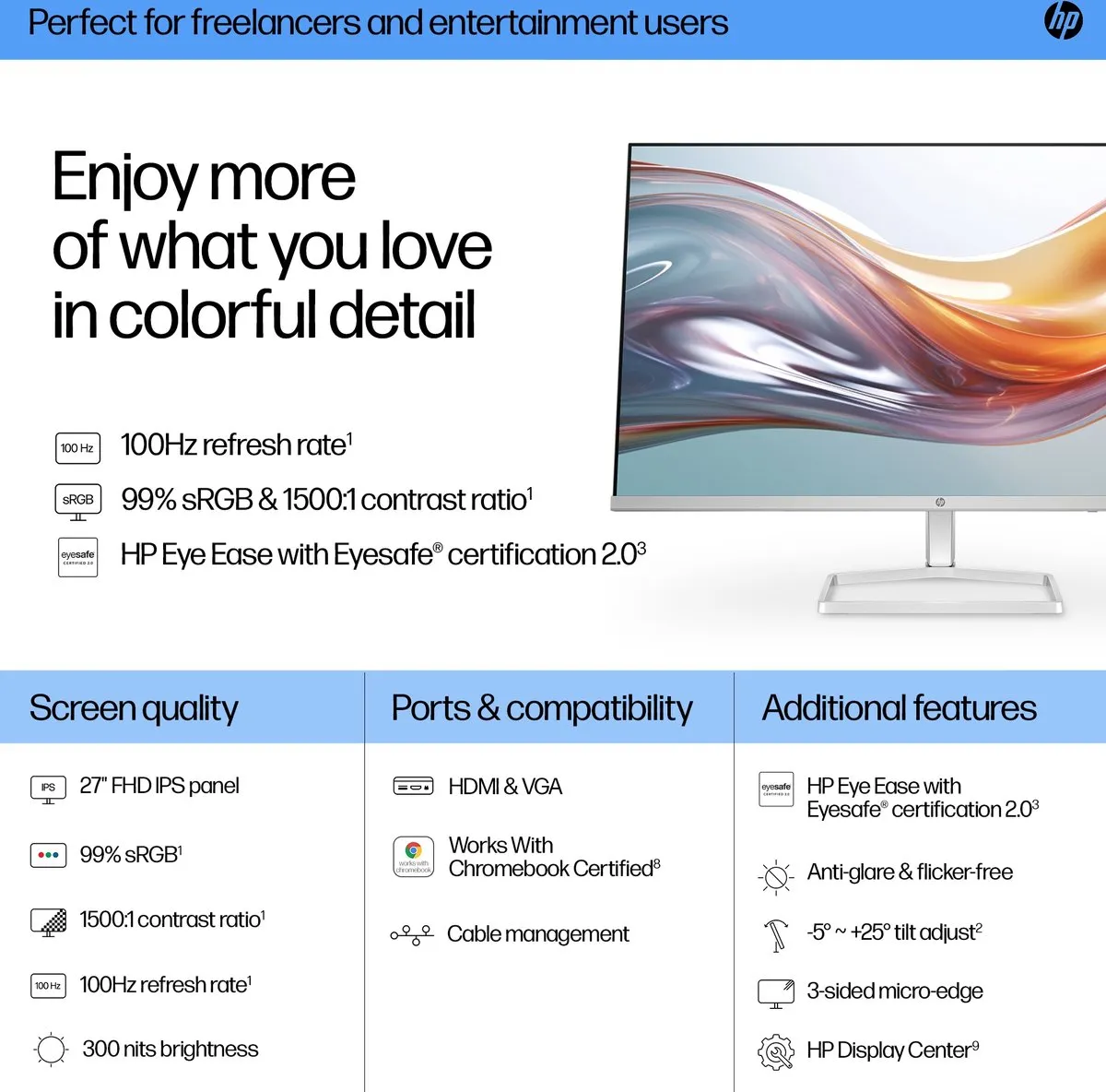 HP S5 527sw Full HD Monitor 27" 100Hz - Zilver