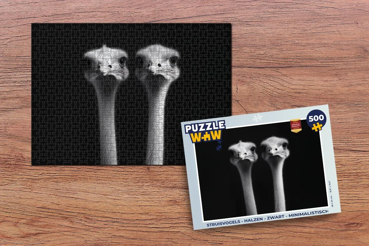 PuzzleWow Struisvogels Halzen - 500 Stuks - Zwart