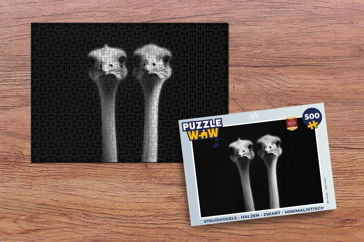 PuzzleWow Struisvogels Halzen - 500 Stuks - Zwart