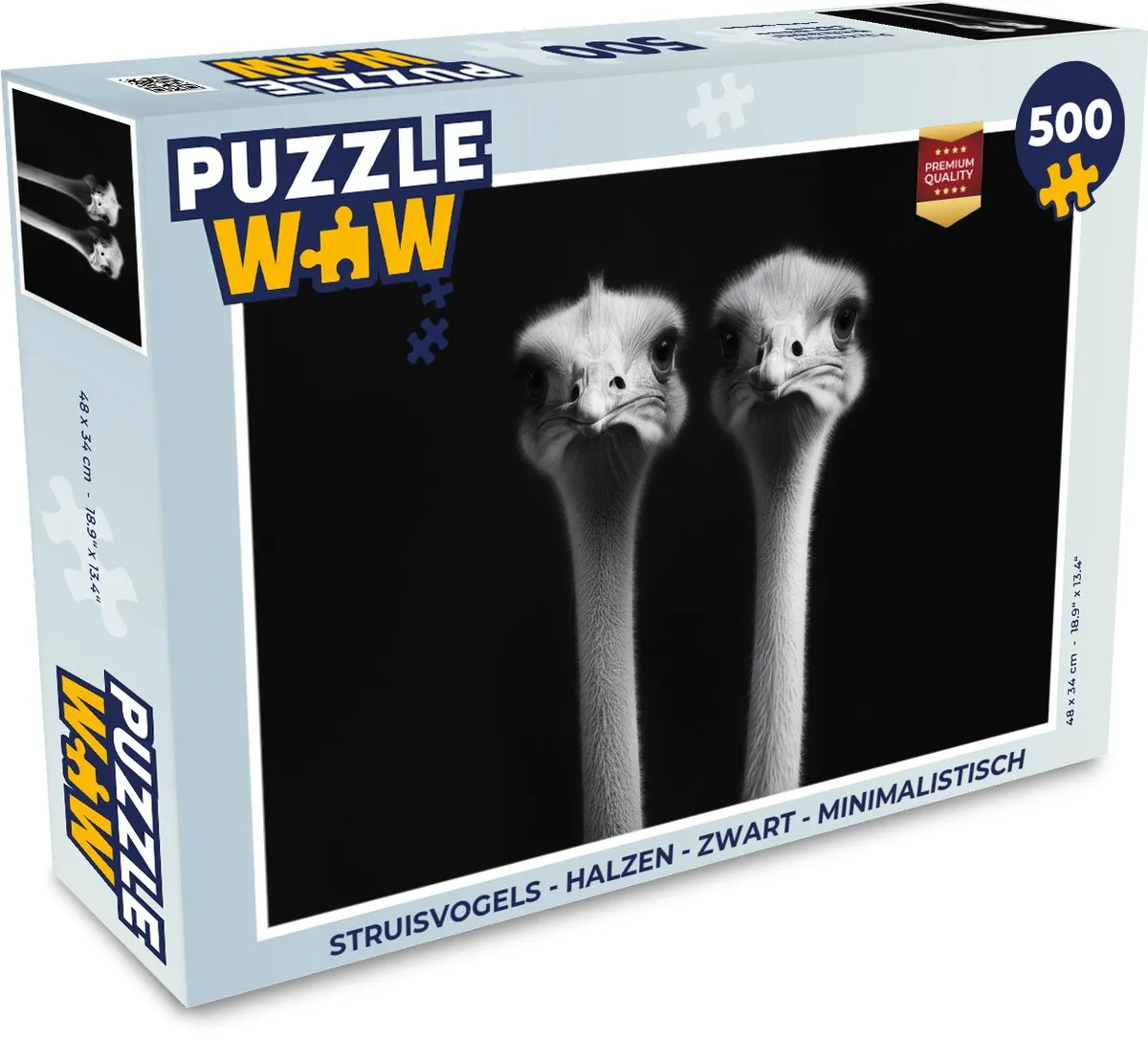 PuzzleWow Struisvogels Halzen - 500 Stuks - Zwart