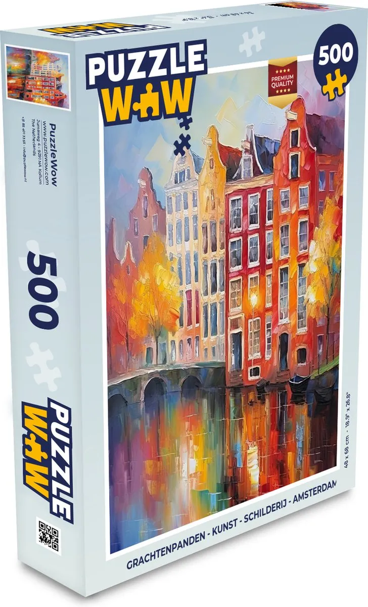 PuzzleWow Grachtenpanden Legpuzzel 500 Stuks - Multicolor