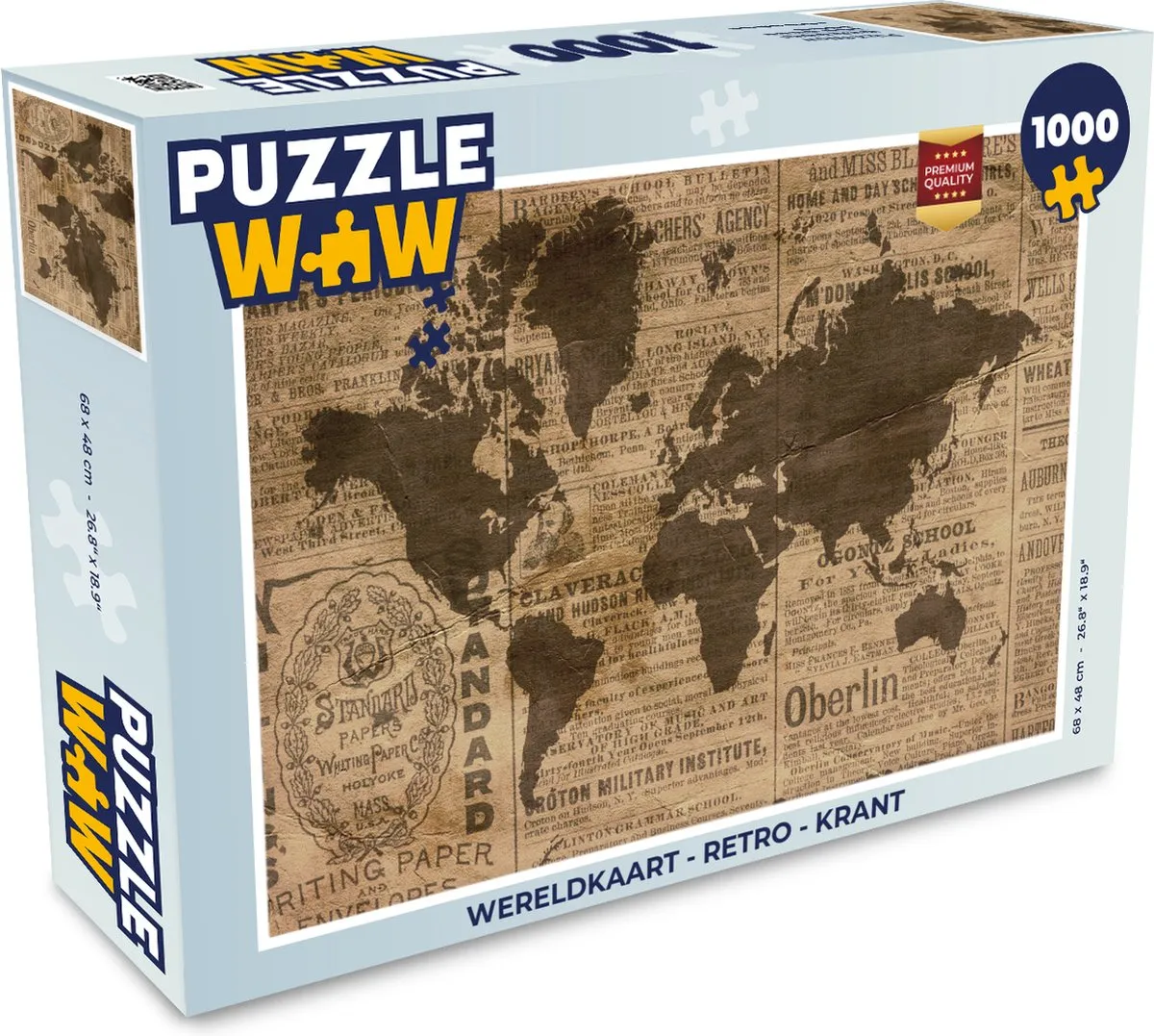 PuzzleWow Wereldkaart Retro Krant Legpuzzel 1000 Stuks - Multicolor