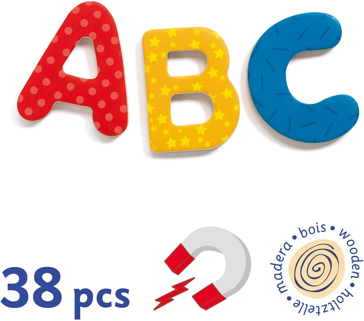 Djeco Houten Magneten 38 Big Letters - Multicolor - afbeelding 2 van 3