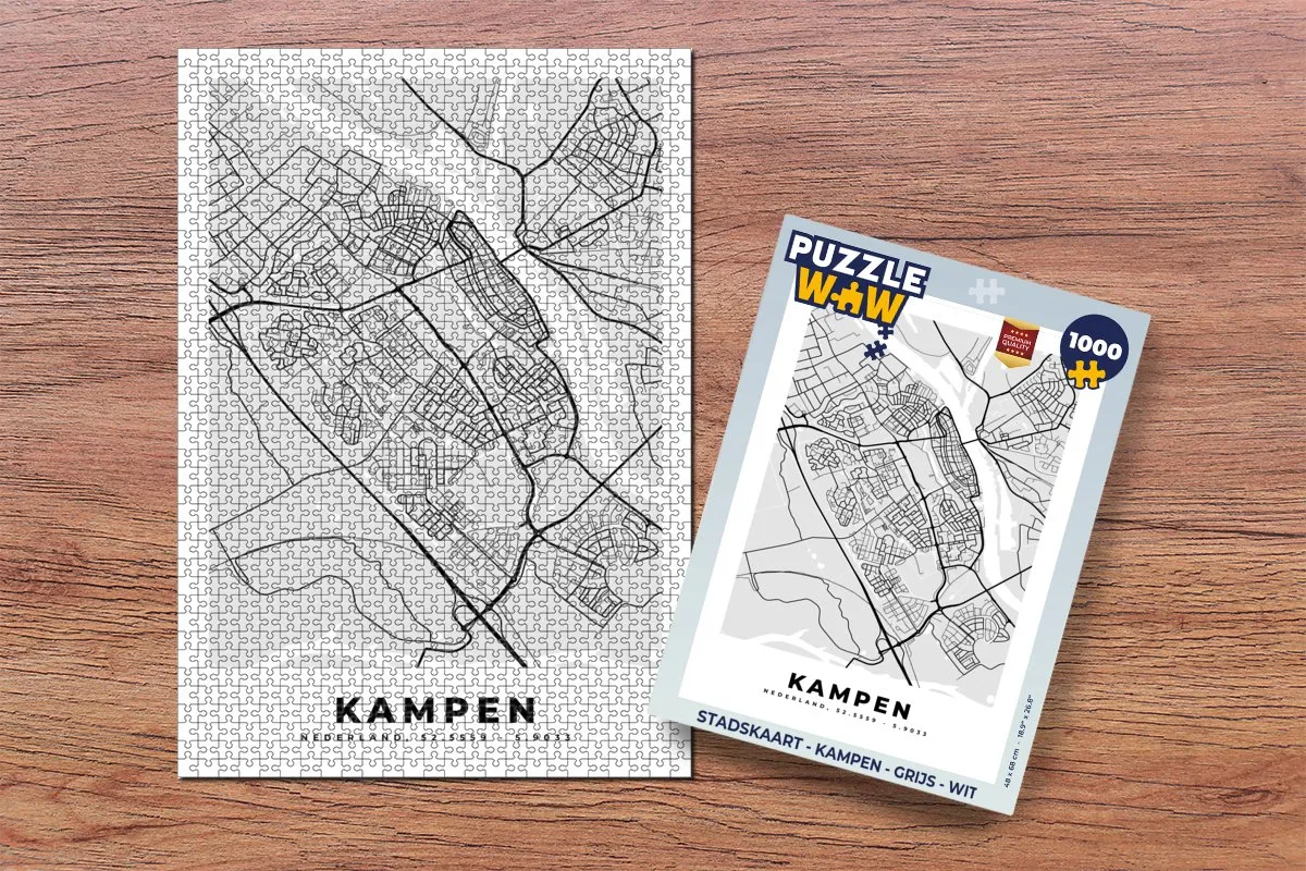 PuzzleWow Stadskaart Kampen Legpuzzel 1000 Stuks - Multicolor