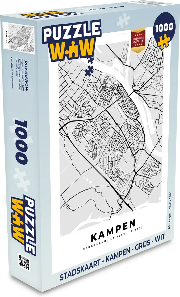 PuzzleWow Stadskaart Kampen Legpuzzel 1000 Stuks - Multicolor