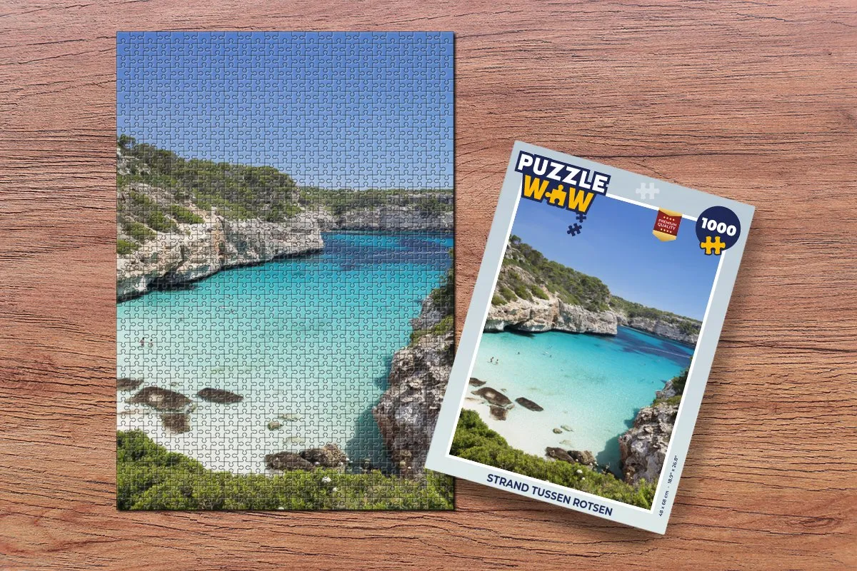PuzzleWow Legpuzzel Strand tussen rotsen 1000 Stuks - Multicolor