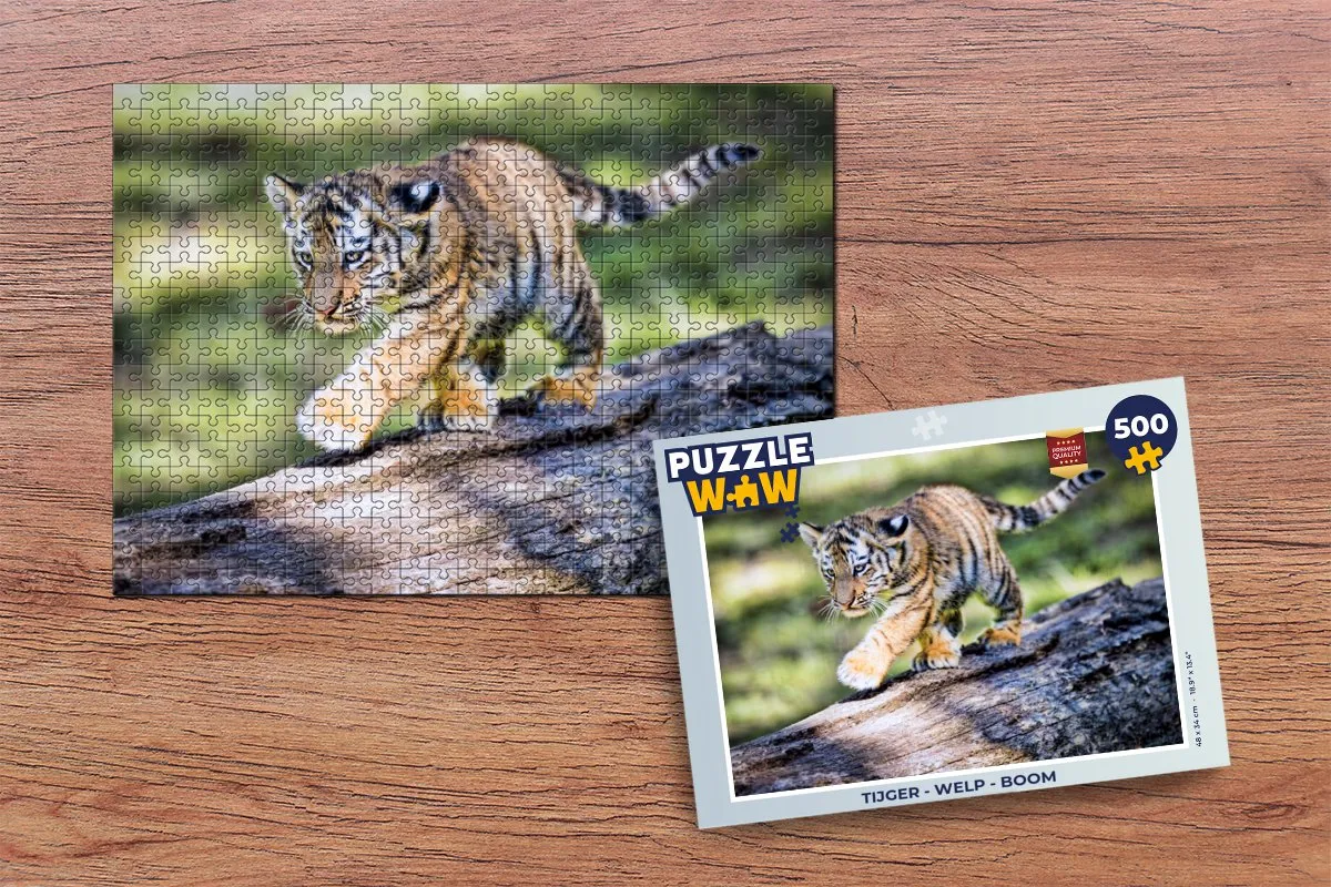 PuzzleWow Tijger Welp Boom Legpuzzel 500 Stuks - Multicolor