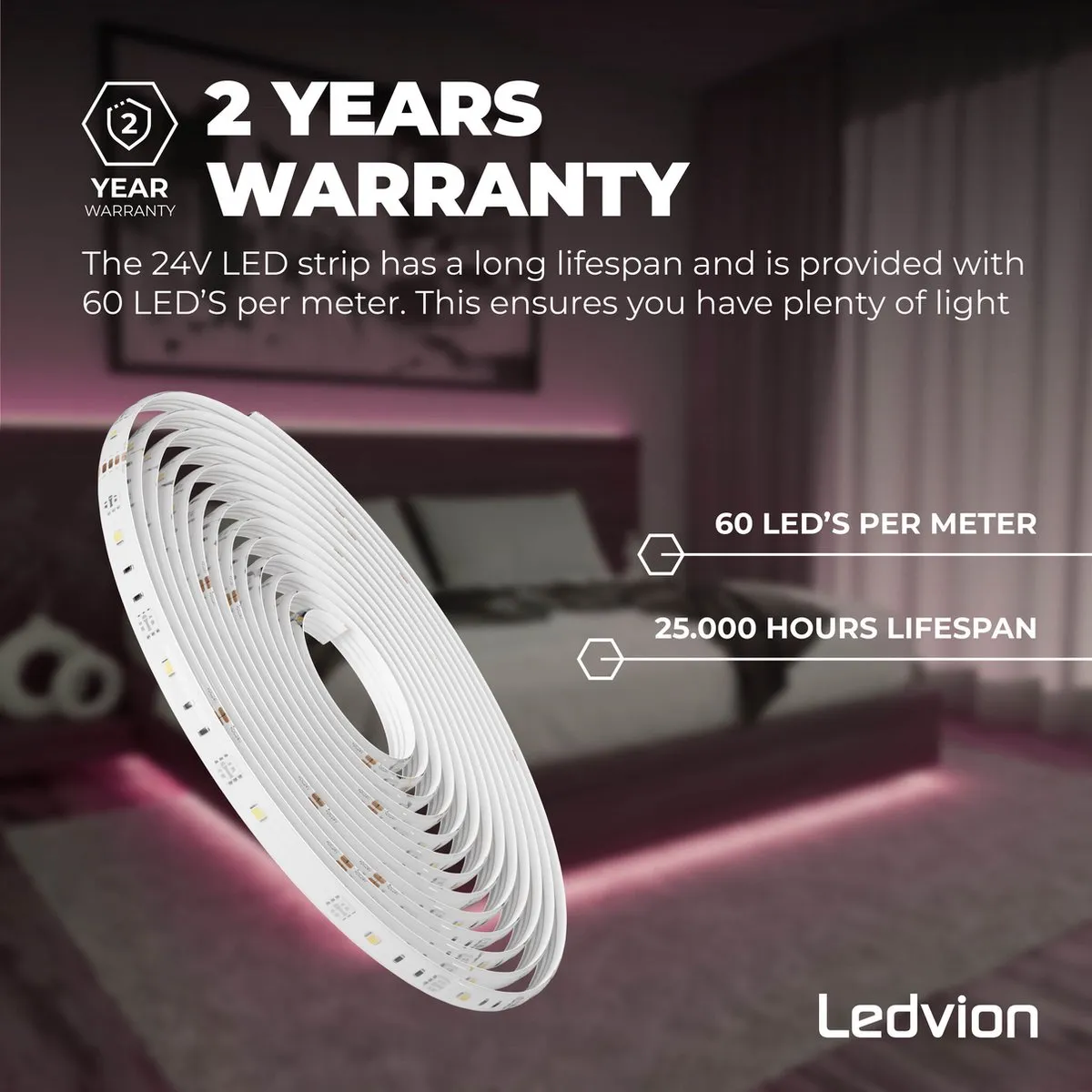 LEDVION LED-Strip Dimbaar 5m RGBW 12V 13W