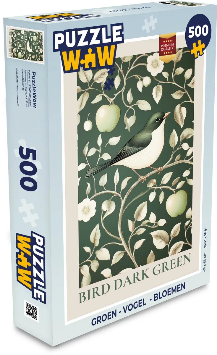 PuzzleWow Vogel Bloemen Legpuzzel 500 Stuks - Groen