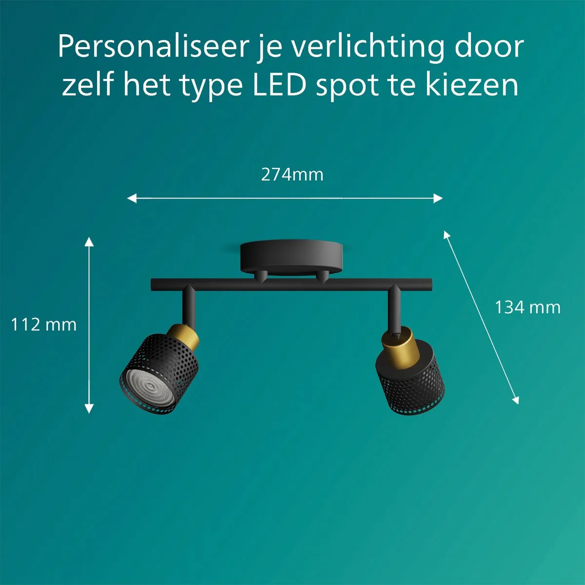 Philips Niall Spot Plafondspot 2x5W - Zwart/Messing
