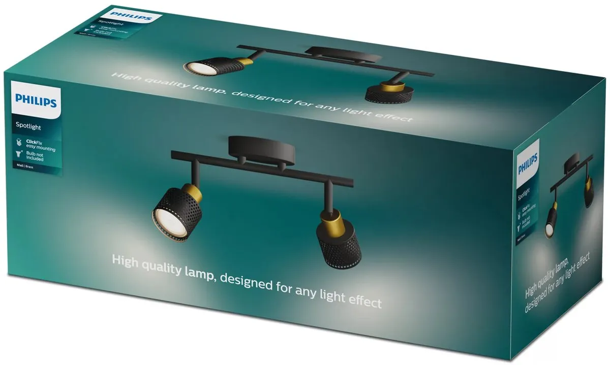 Philips Niall Spot Plafondspot 2x5W - Zwart/Messing