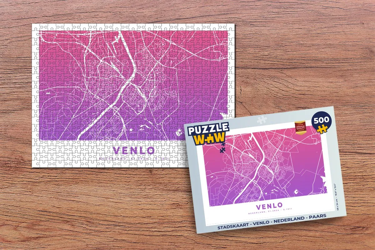 PuzzleWow Stadskaart Venlo Nederland - 500 Stuks - Paars