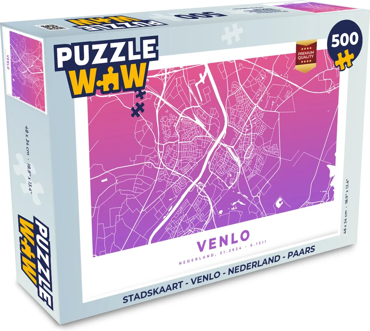 PuzzleWow Stadskaart Venlo Nederland - 500 Stuks - Paars
