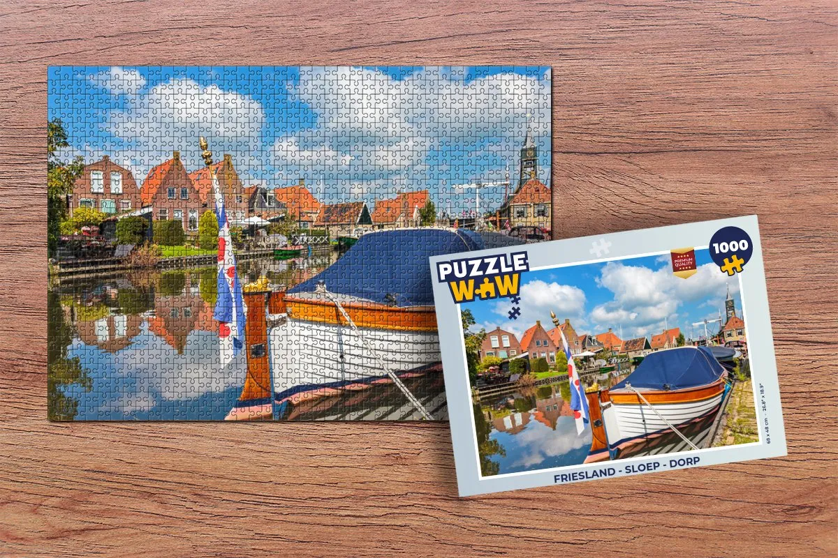 PuzzleWow Friesland Sloep in Dorp Puzzel - 1000 Stuks - Multicolor
