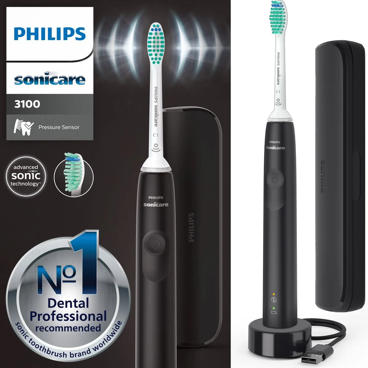 Philips Sonicare Series 3100 HX3673/14 Elektrische Tandenborstel - Zwart