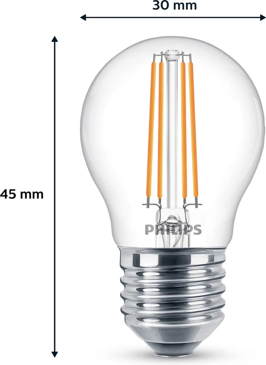 Philips LED Kogellamp E27 Warmwit 4.3W - 2 Stuks