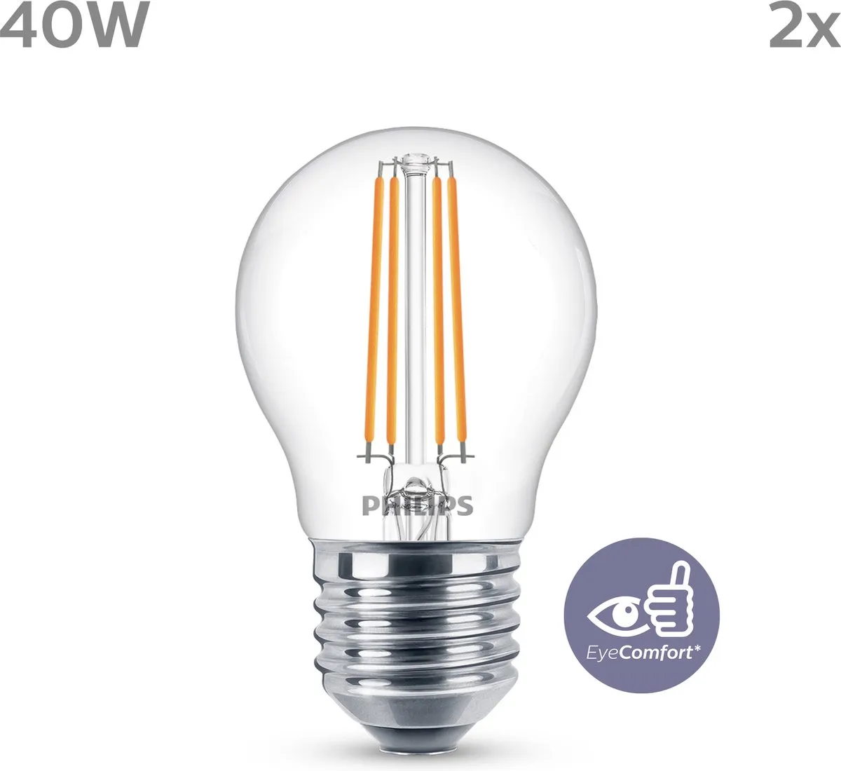 Philips LED Kogellamp E27 Warmwit 4.3W - 2 Stuks