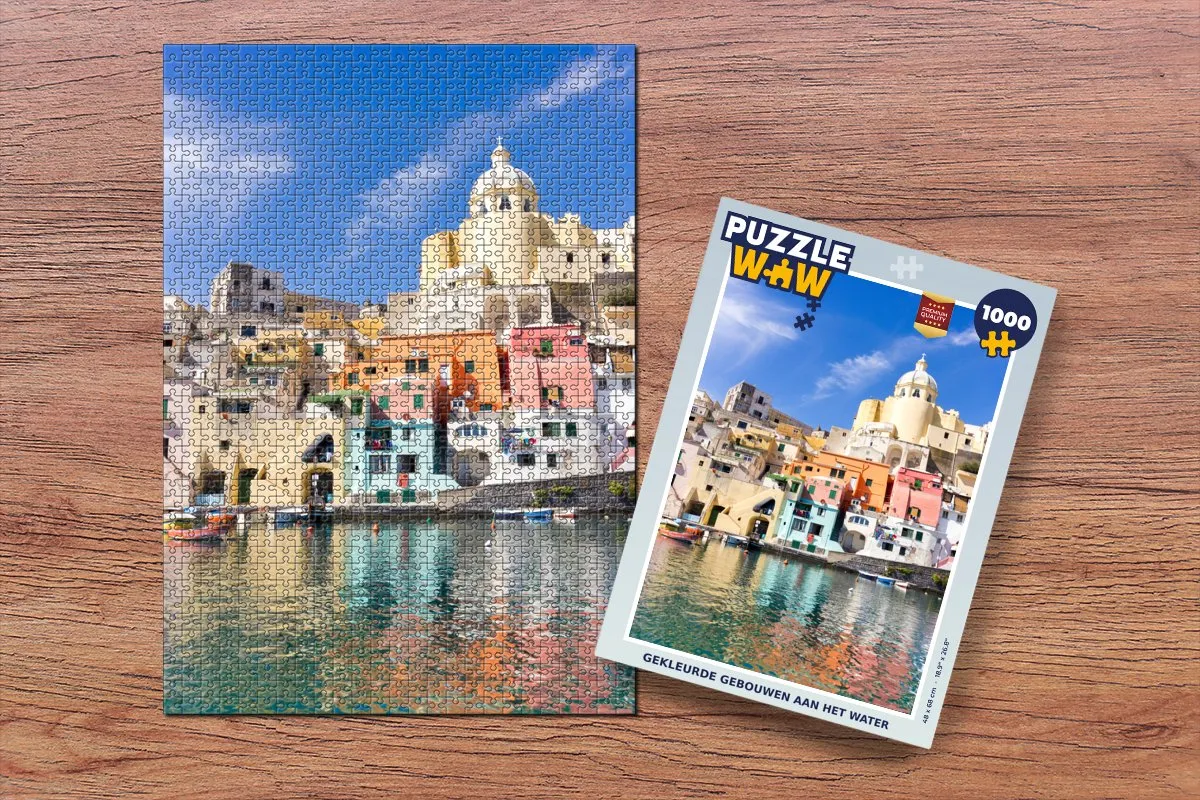 PuzzleWow Legpuzzel 1000 Stuks - Gebouwen aan het water bij Napoli - Multicolor