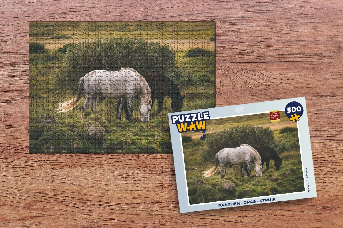 PuzzleWow Paarden Gras Struik Legpuzzel 500 Stuks - Multicolor