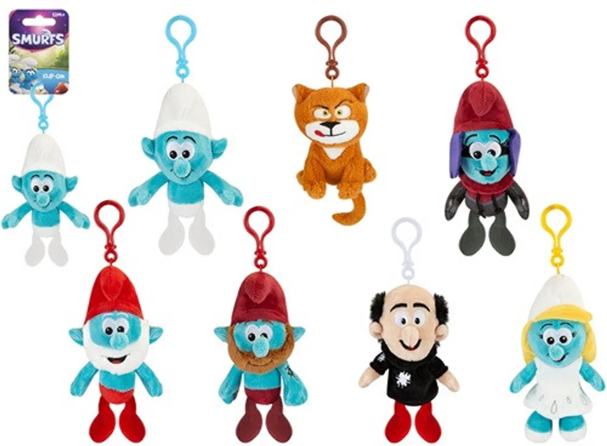 Smurfen knuffel met clip - 3 willekeurige stuks - 15 cm