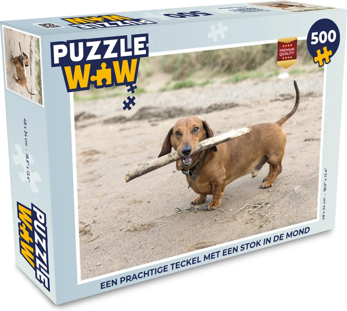 PuzzleWow Teckel met stok Legpuzzel 500 Stuks - Multicolor