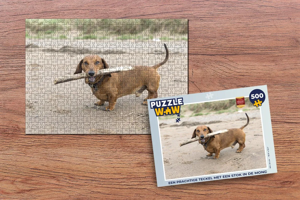 PuzzleWow Teckel met stok Legpuzzel 500 Stuks - Multicolor