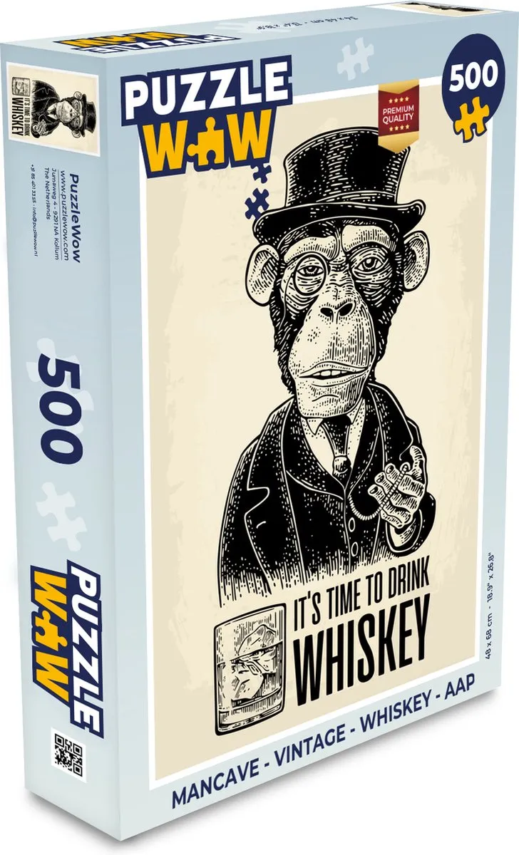 PuzzleWow Mancave Whiskey Aap Legpuzzel 500 Stuks
