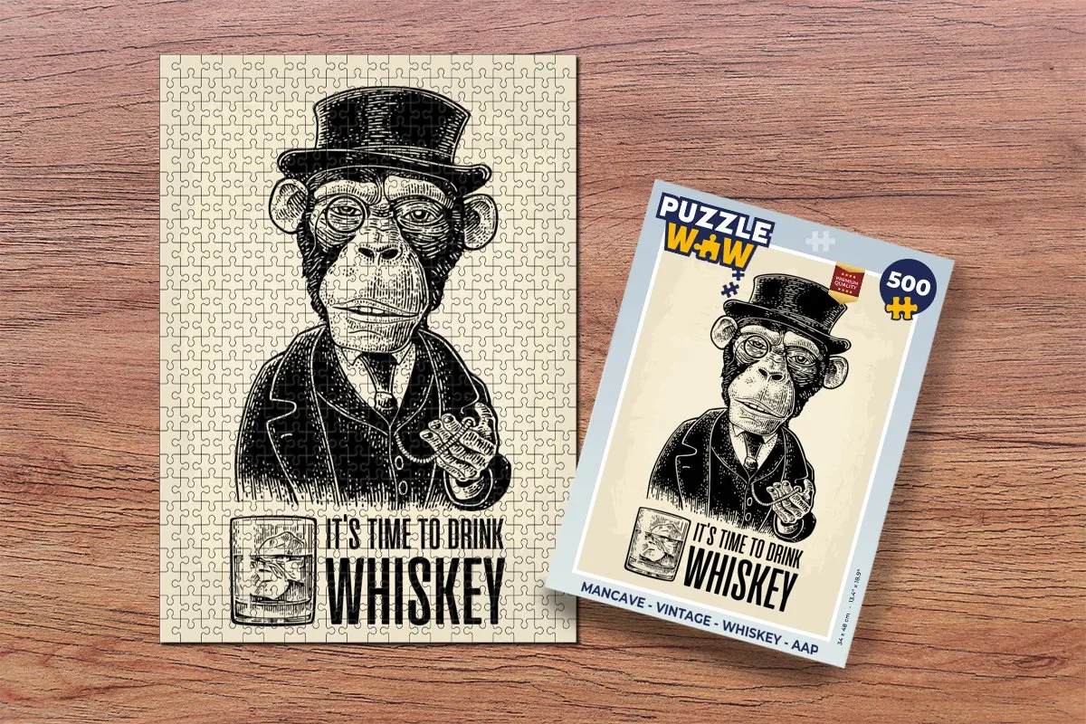 PuzzleWow Mancave Whiskey Aap Legpuzzel 500 Stuks - Multicolor
