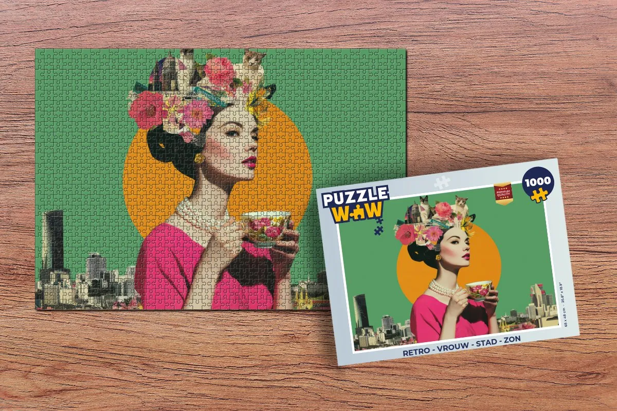 PuzzleWow Retro Vrouw Stad Zon Puzzel - 1000 Stuks