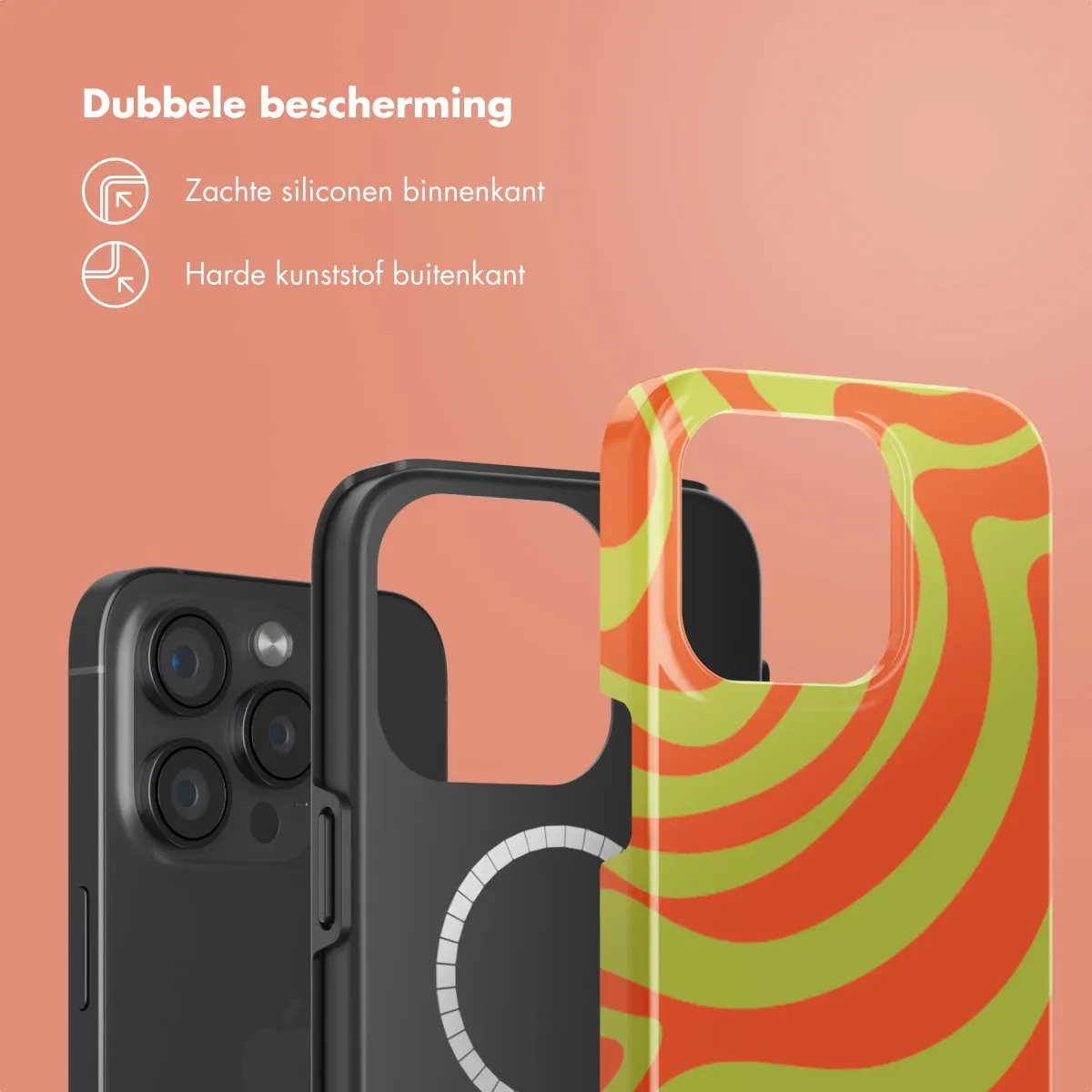 Selencia Hoesje iPhone 15 Pro - MagSafe Wavy Swirl Orange Fern