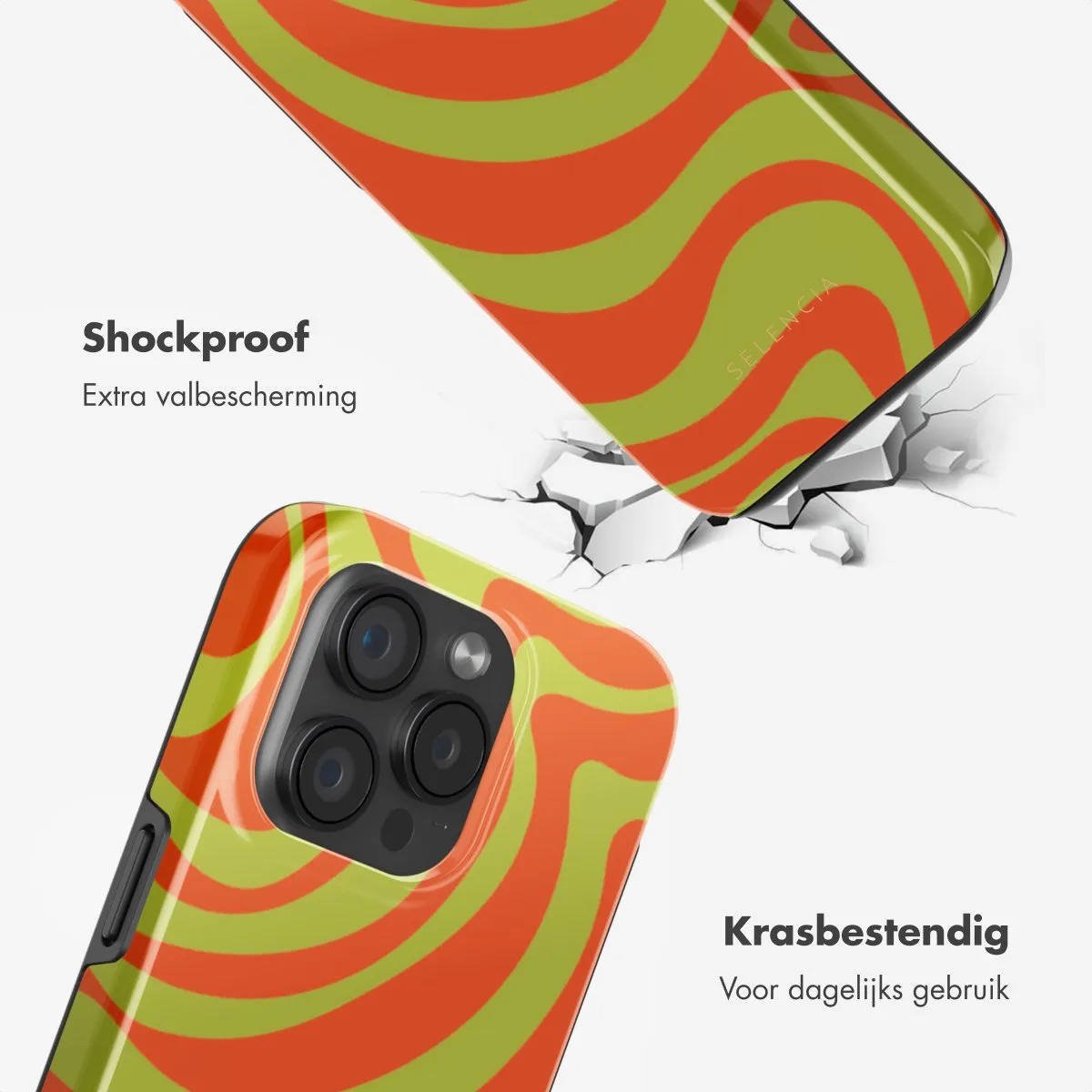 Selencia Hoesje iPhone 15 Pro - MagSafe Wavy Swirl Orange Fern