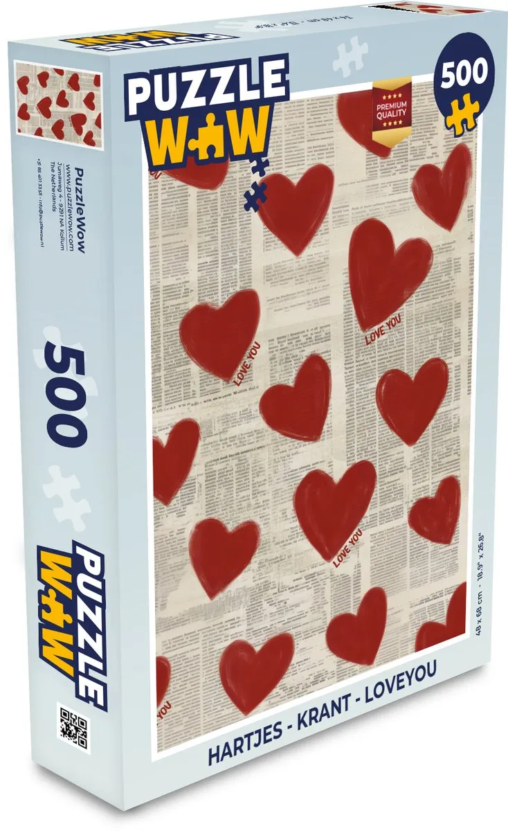 PuzzleWow Hartjes - Krant Legpuzzel 500 Stuks