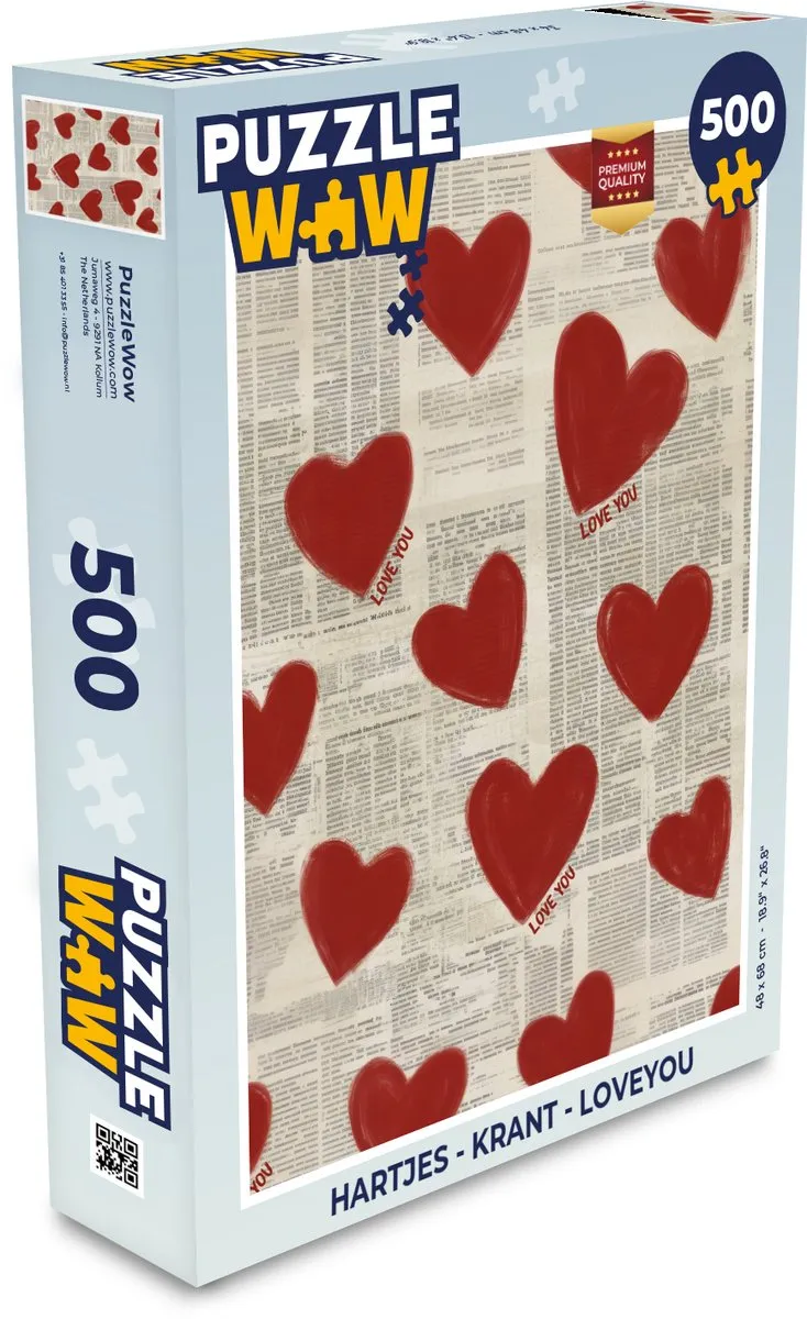 PuzzleWow Hartjes - Krant Legpuzzel 500 Stuks