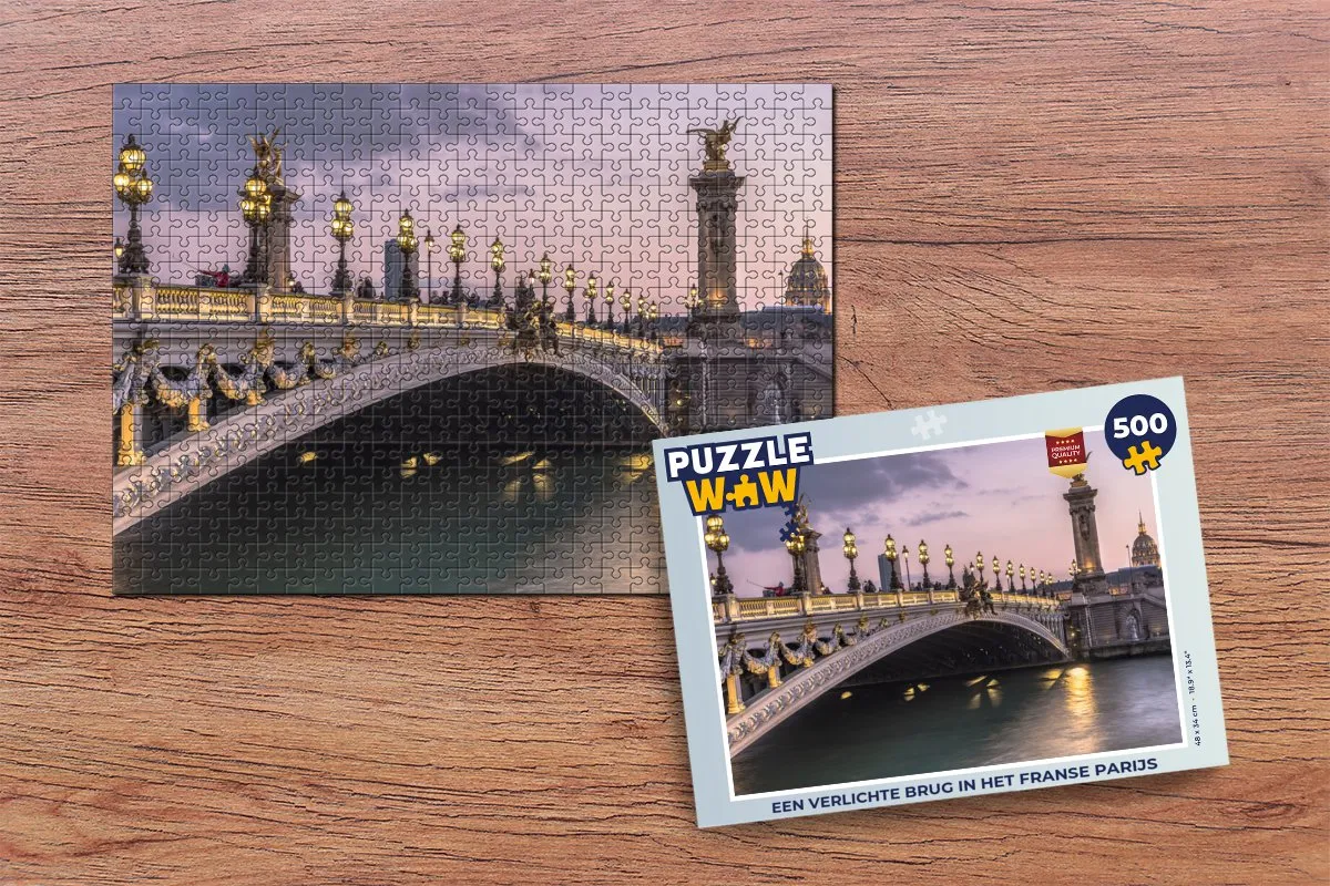 PuzzleWow Parijs Verlichte Brug Legpuzzel 500 Stuks - Multicolor