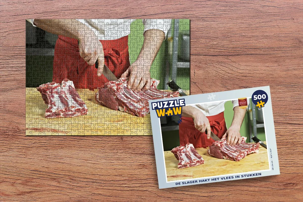 PuzzleWow Legpuzzel De slager hakt het vlees in stukken 500 Stuks - Multicolor